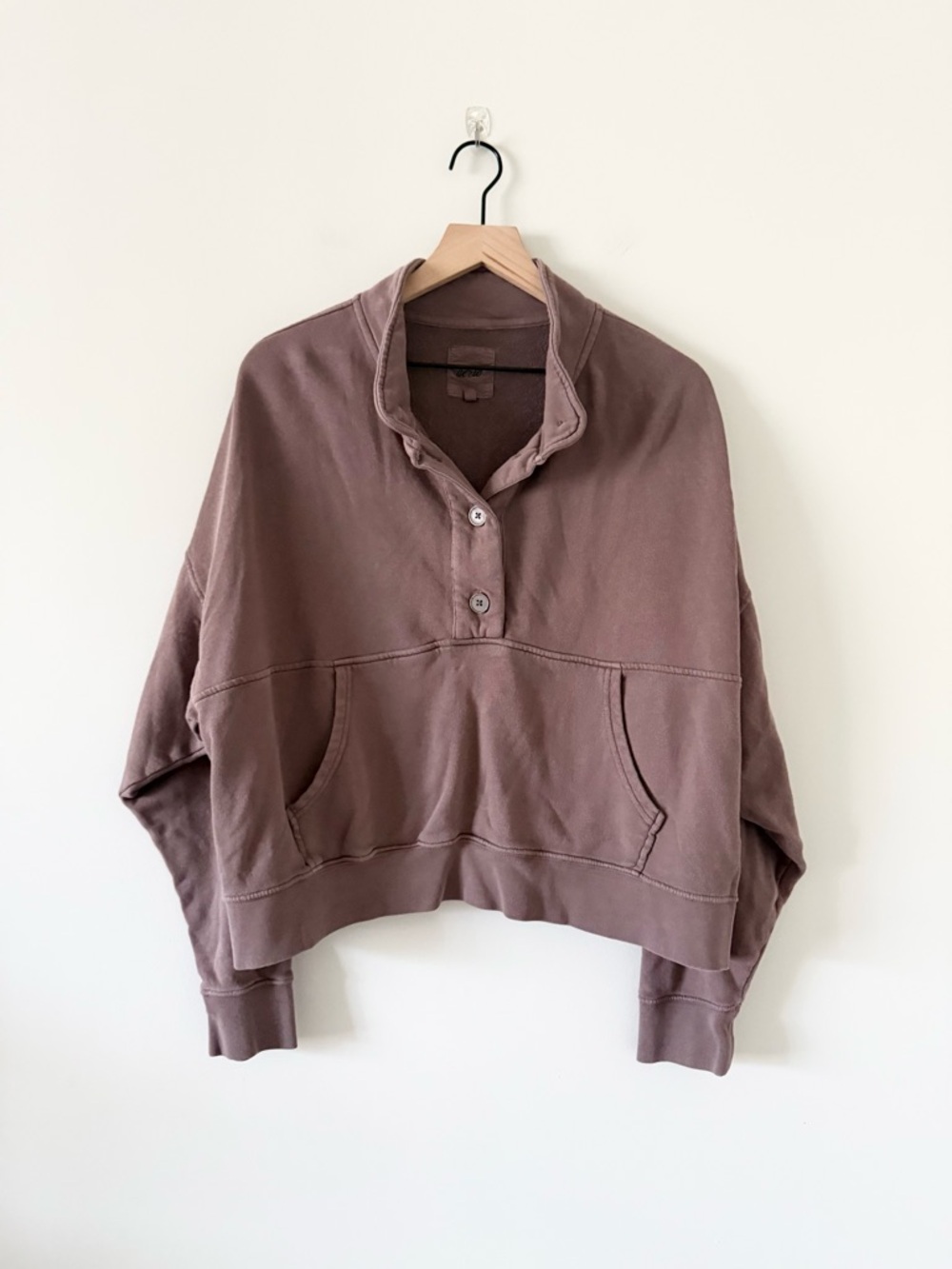 aerie Cropped Button-Front Sweatshirt in Brown Size L